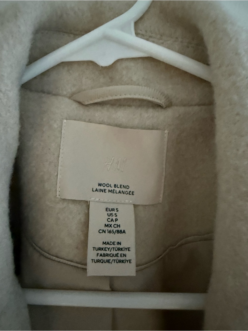 H&M Wool Blend Double Breasted Long Coat in Light Beige/cream Size S - Picture 2 of 5